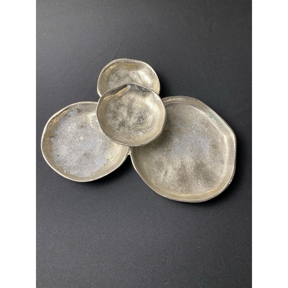 Vintage Ihi Pewter Silver Trinket Dish Sculpture Made In India